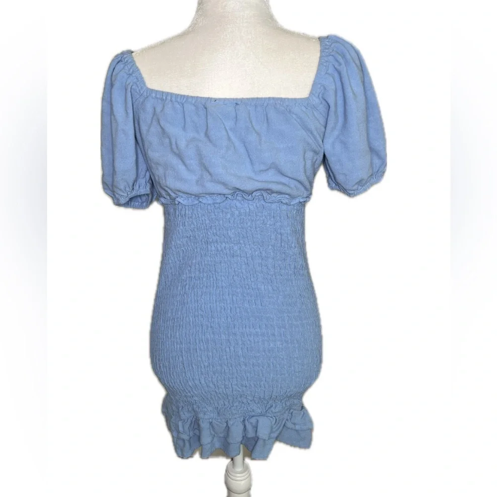 Vici Collection Light Blue Square Neck Puff Sleeve Smocked Mini Dress M Medium